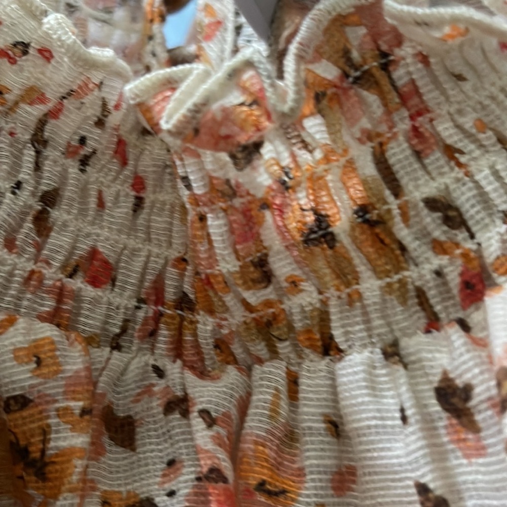 Floral Print Long Sleeve Mini Dress - Peach/White - Picture 5 of 10